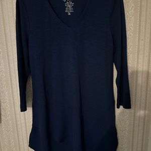 By Chicos Womens Shirt Long Sleeve V Neck pullover Tunic Navy Blue Size 0